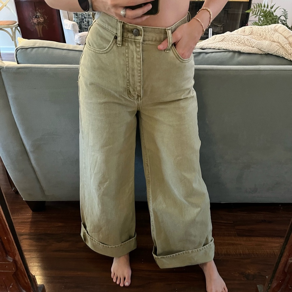 BDG washed green high waisted wide leg jean